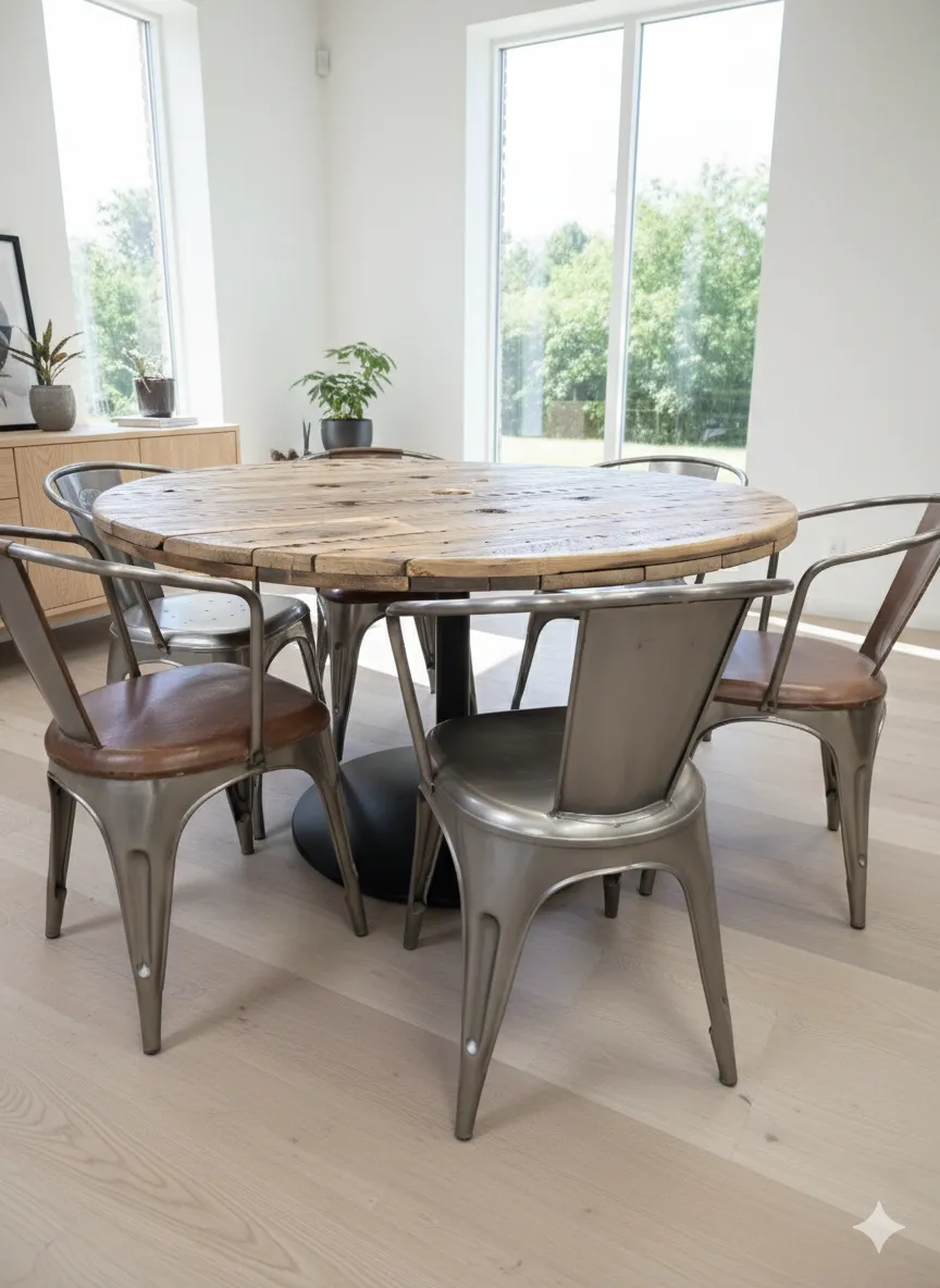 Kabeltromlen Rundt Spisebord spisebord Ø120 cm lakeret