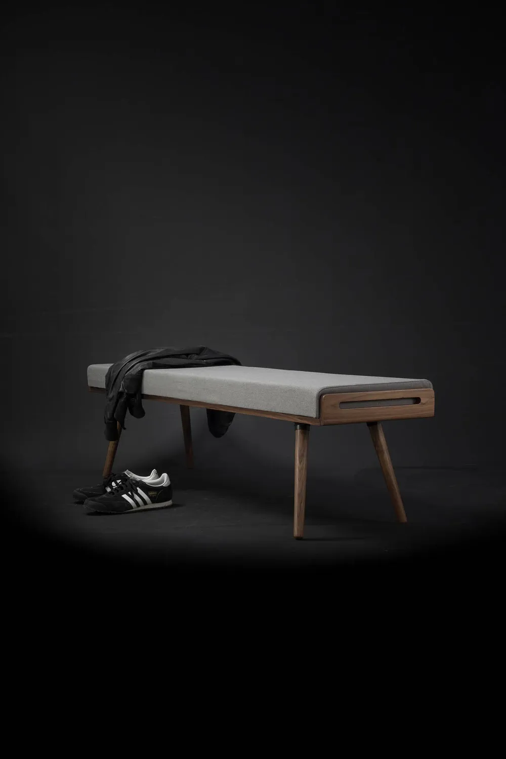 Habitables bænk eg 100x45 gråt stof massivt træ