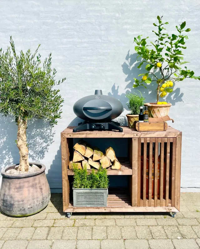 Kabeltromlen Grillbord Traller Brunbejdset 120 cm Stål