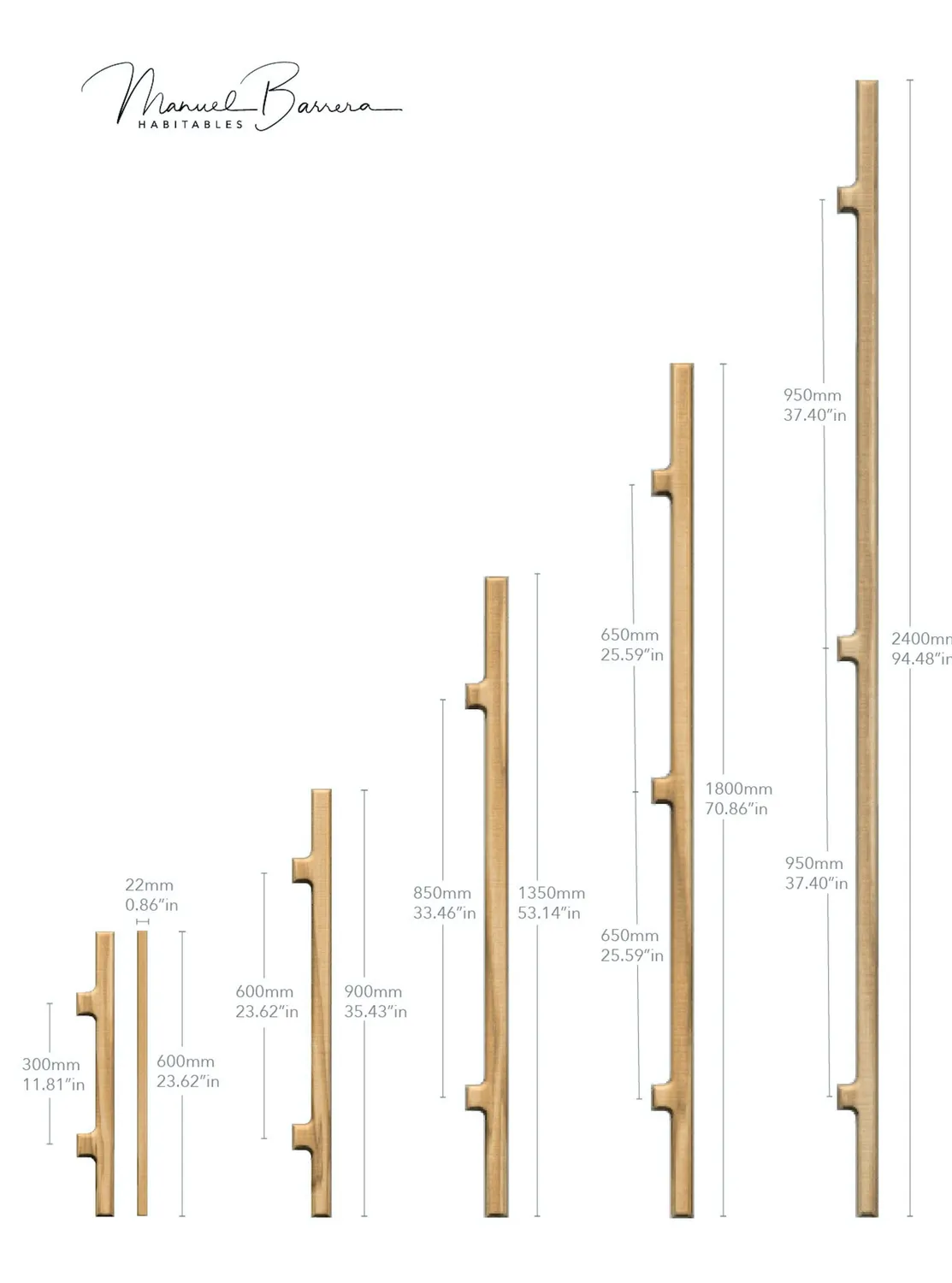 Habitables Katana dørhåndtag eg 60 cm enkelt massivt træ