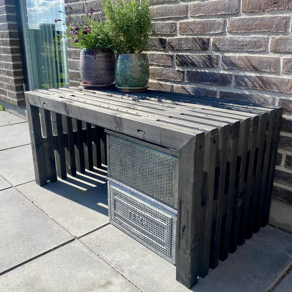 Kabeltromlen Bred Trallebænk Sortbejdset 137 cm 49 cm