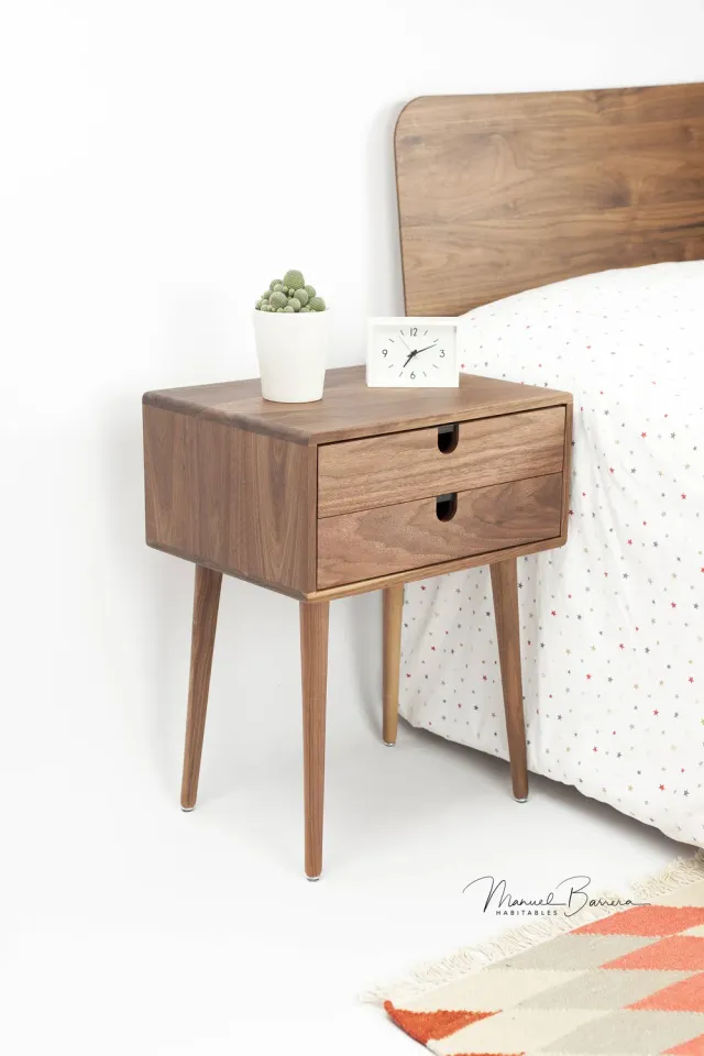 Habitables Mid-Century natbord 2 skuffer eg 46,5 cm massivt træ