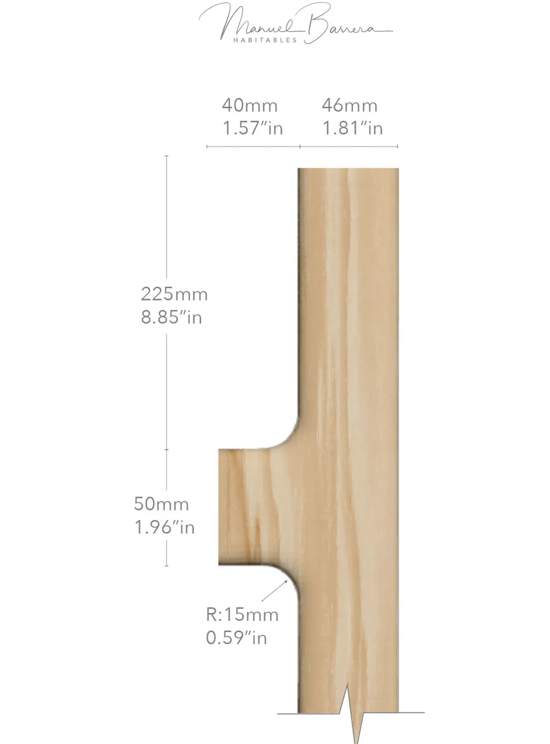 Habitables ZEN dørhåndtag træ 60 cm eg enkelt