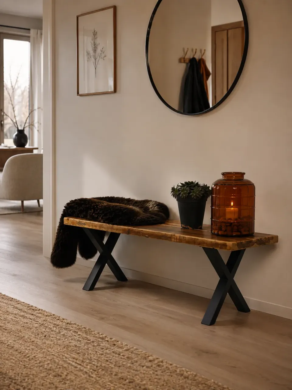 Kabeltromlen Bred Bænk Genbrugsplanker X-stel 137 cm lakeret