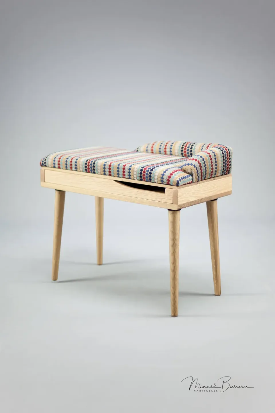 Habitables bænk polstret eg 100x40 cm massivt træ