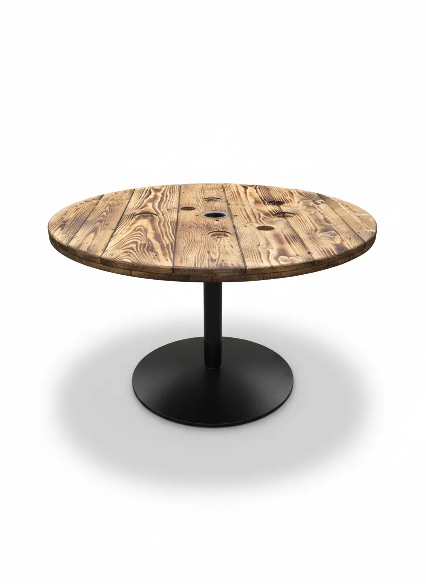 Kabeltromlen Rundt Spisebord spisebord Ø120 cm lakeret