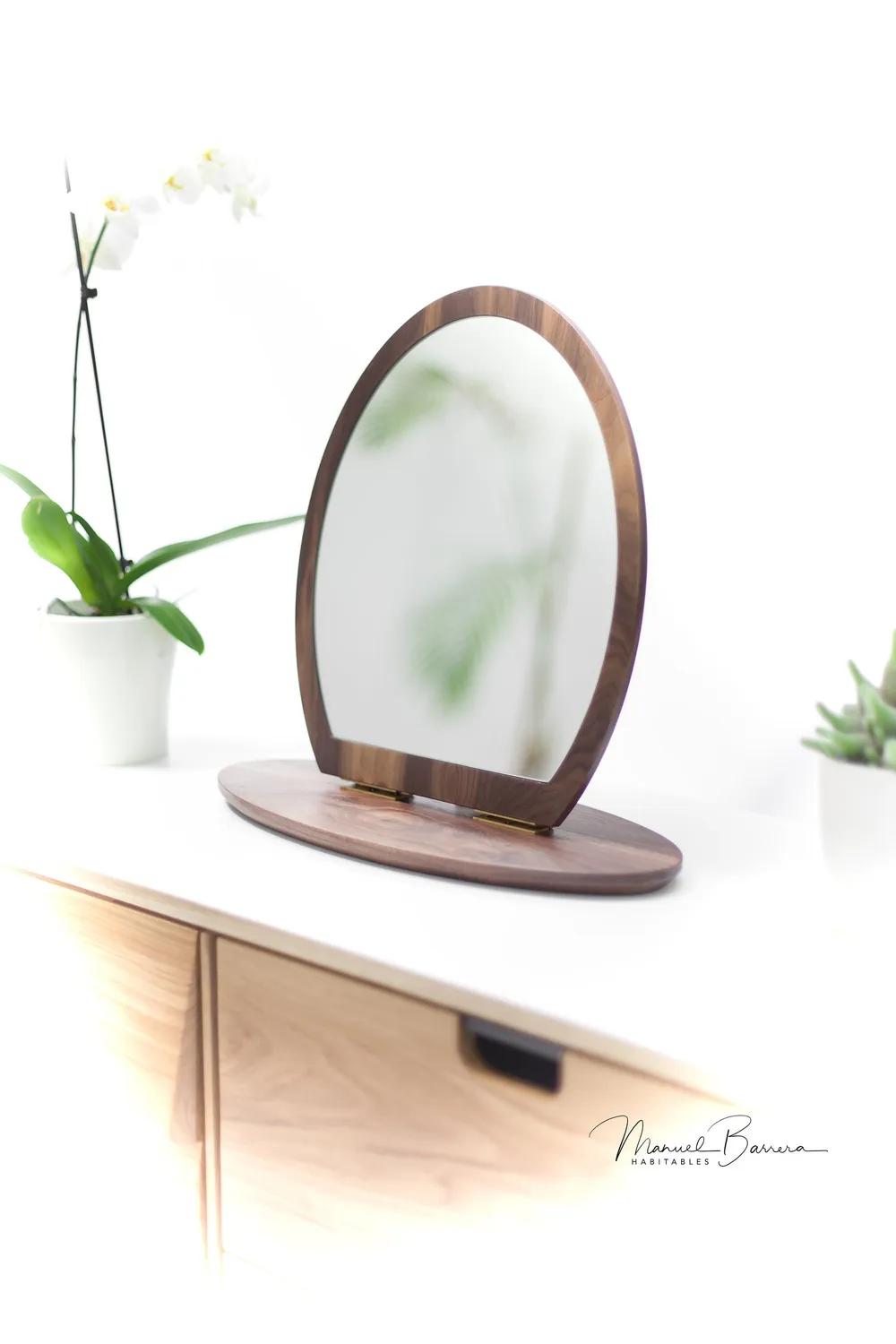 Habitables bord spejl massivt træ eg lanseret