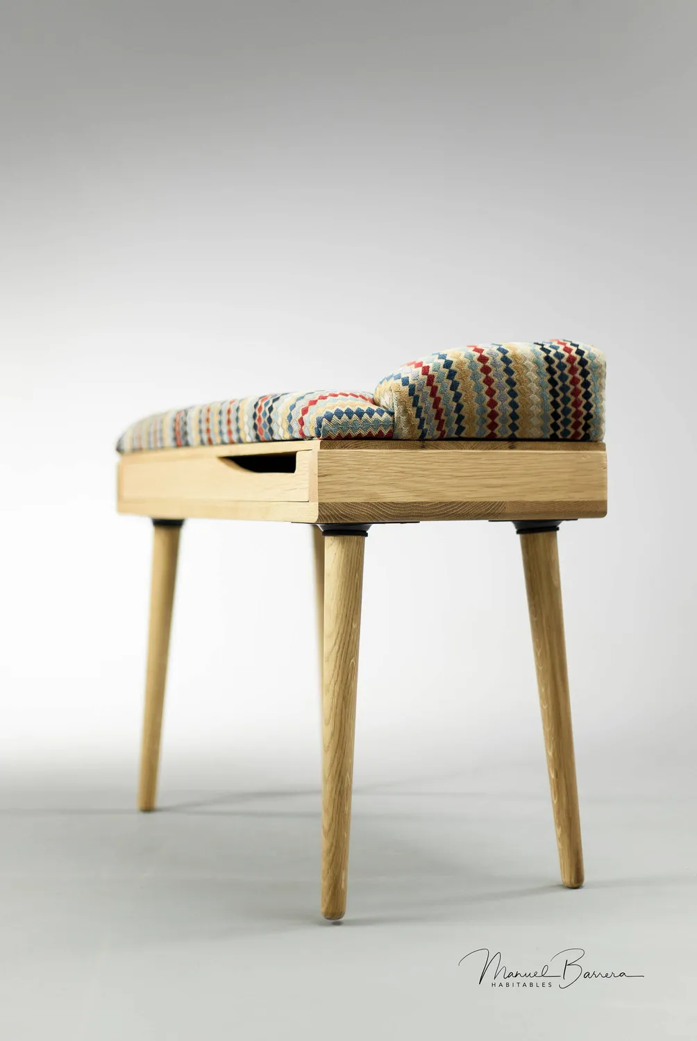 Habitables bænk polstret eg 100x40 cm massivt træ