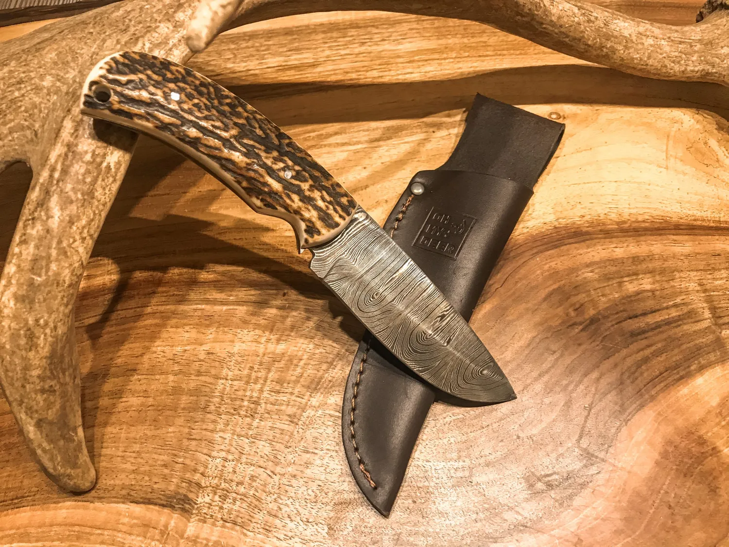 Oh My Deer Damast kniv hjortehorn damaskstål