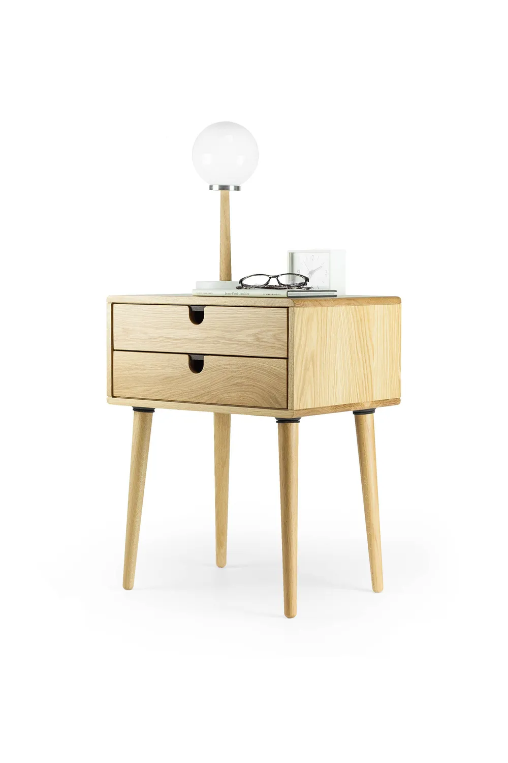 Habitables Mid-Century natbord 2 skuffer eg 46,5 cm massivt træ