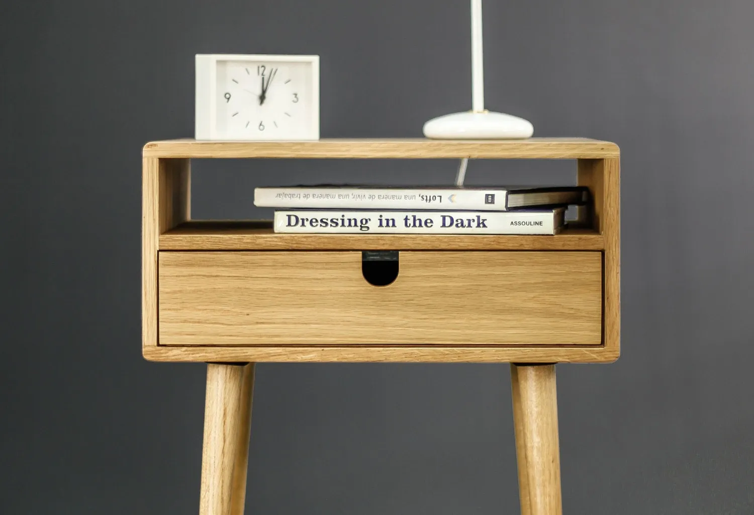 Habitables Mid-Century natbord 1 skuffe eg 46,5 cm massivt træ