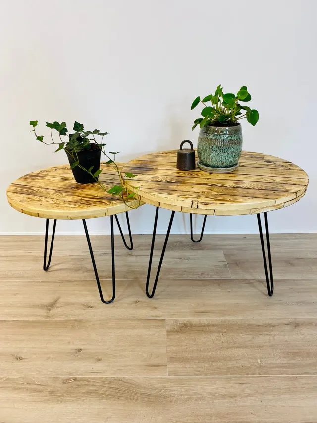 Vida Kabeltromle sofabordssæt Ø80 cm lakeret 2 stk