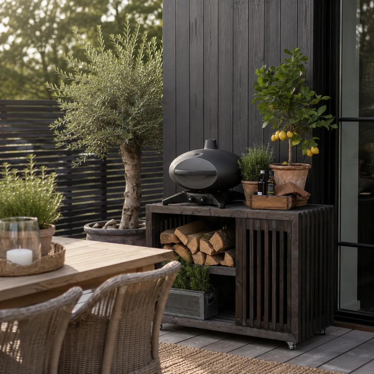 Kabeltromlen Grillbord Gasflaskeskjuler 120 cm sortbejdset