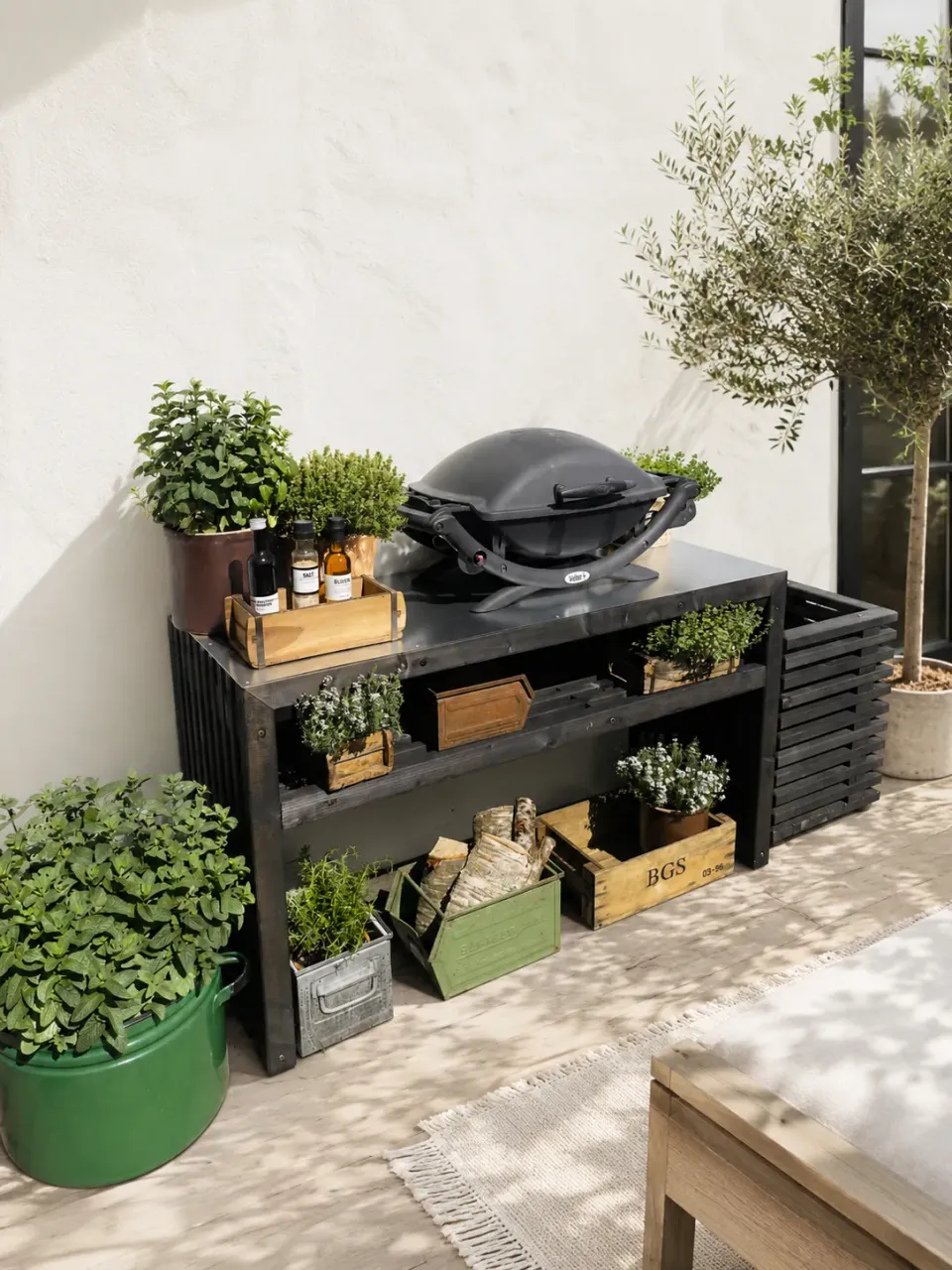 Kabeltromlen Grillbord traller 120 cm sort med topplade