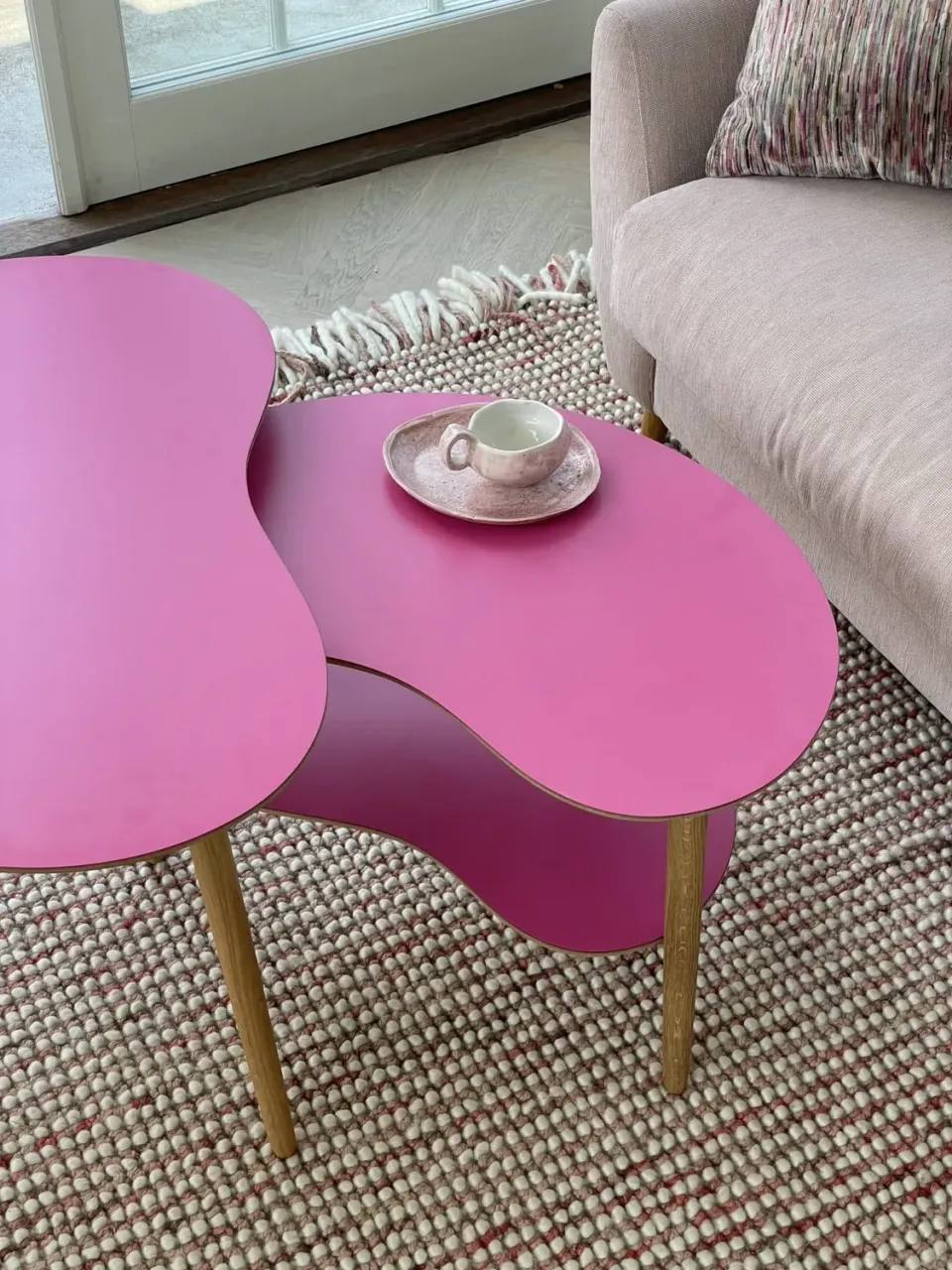 Bønnebord sofabord sæt 60+70 Juicy Pink lav hylde