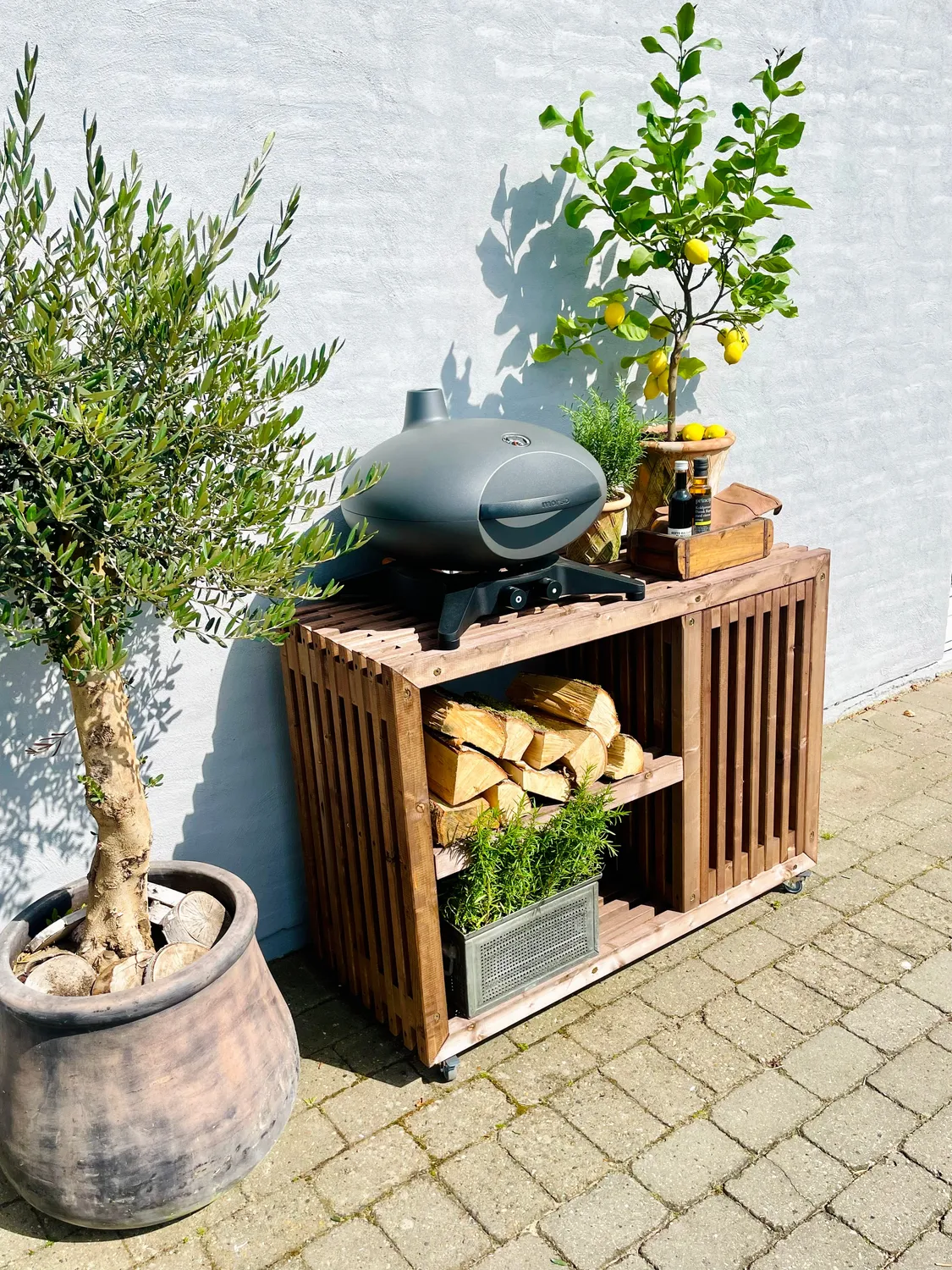 Kabeltromlen Grillbord Traller Brunbejdset 120 cm Stål