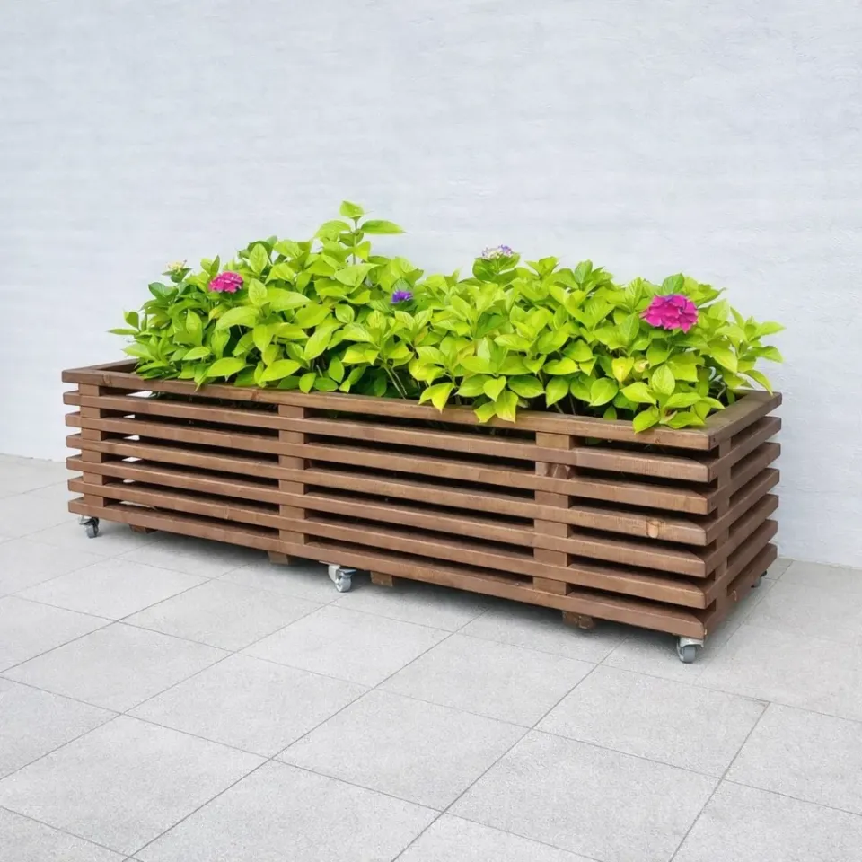 Kabeltromlen Plantekasse brunbejdset 43 cm 95 cm med hjul