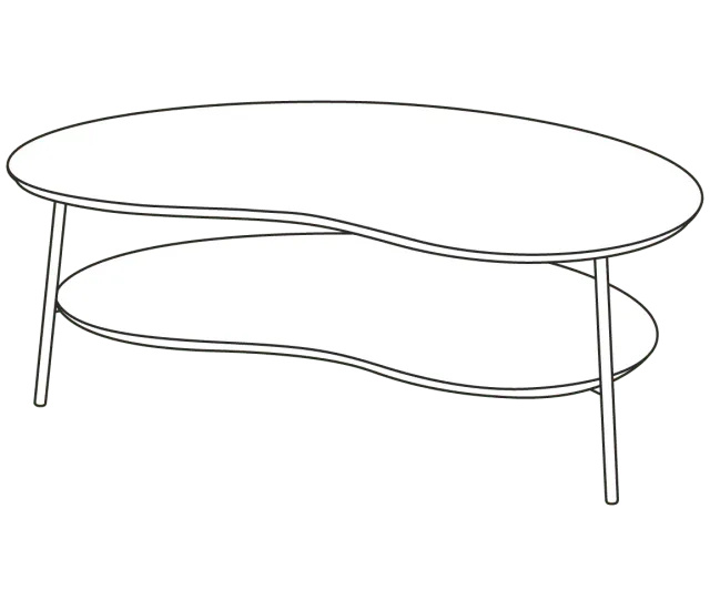 Bønnebord XL bønne sofabord lav hylde træ
