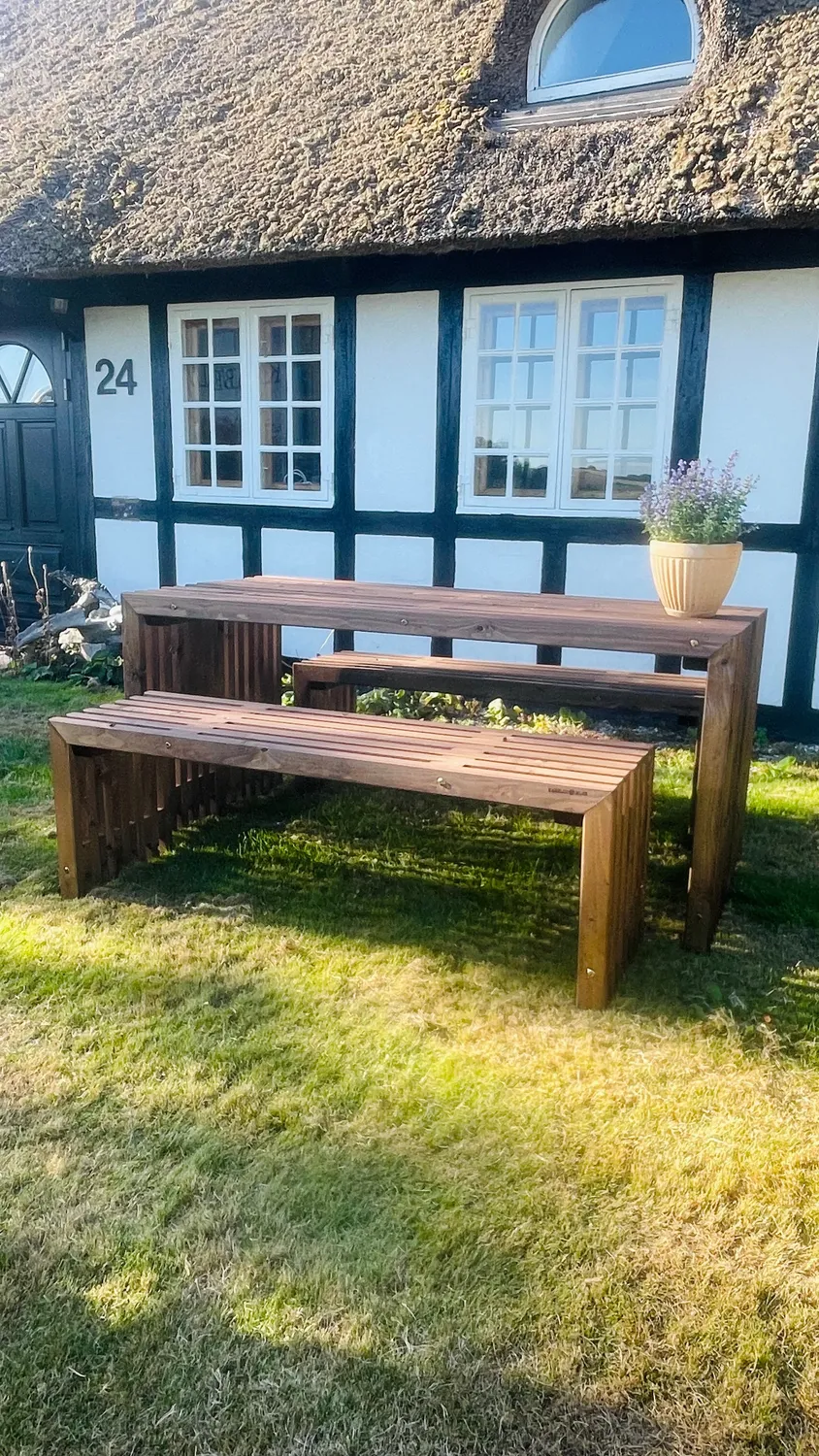 Kabeltromlen bord-bænkesæt brunbejdset 160 cm