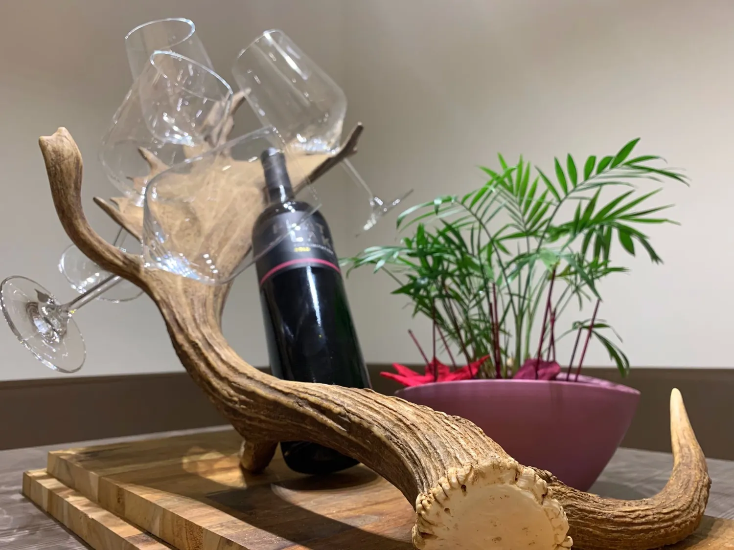 Oh My Deer vinglasholder træ væg 4 glas rustik