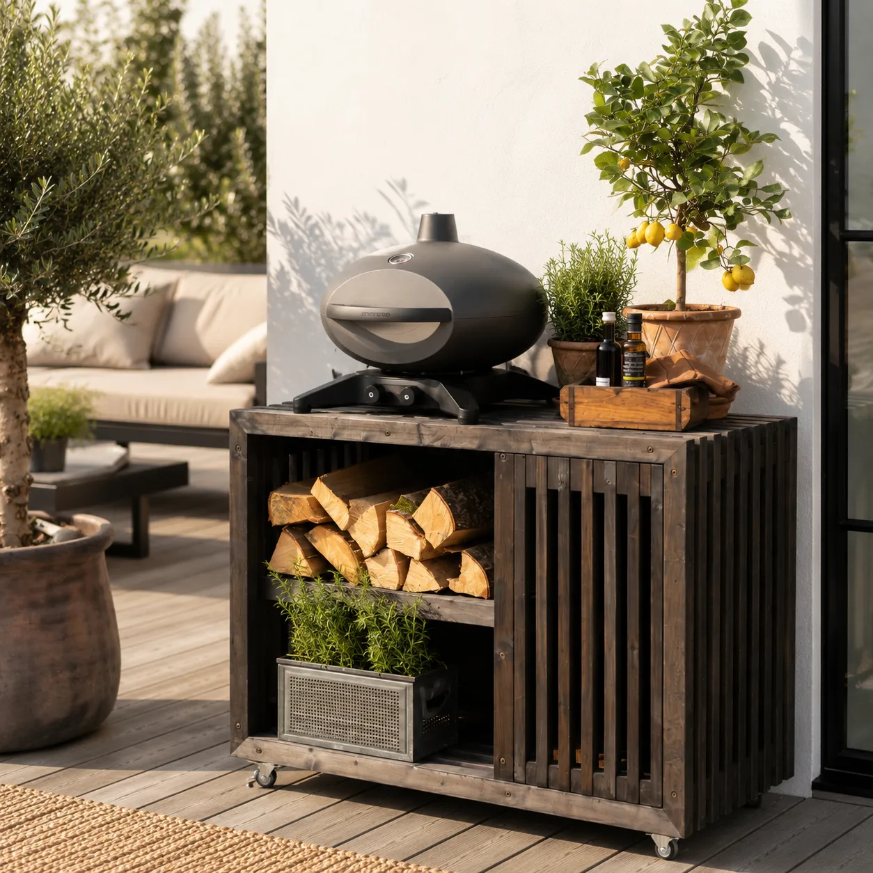 Kabeltromlen Grillbord Gasflaskeskjuler 120 cm sortbejdset
