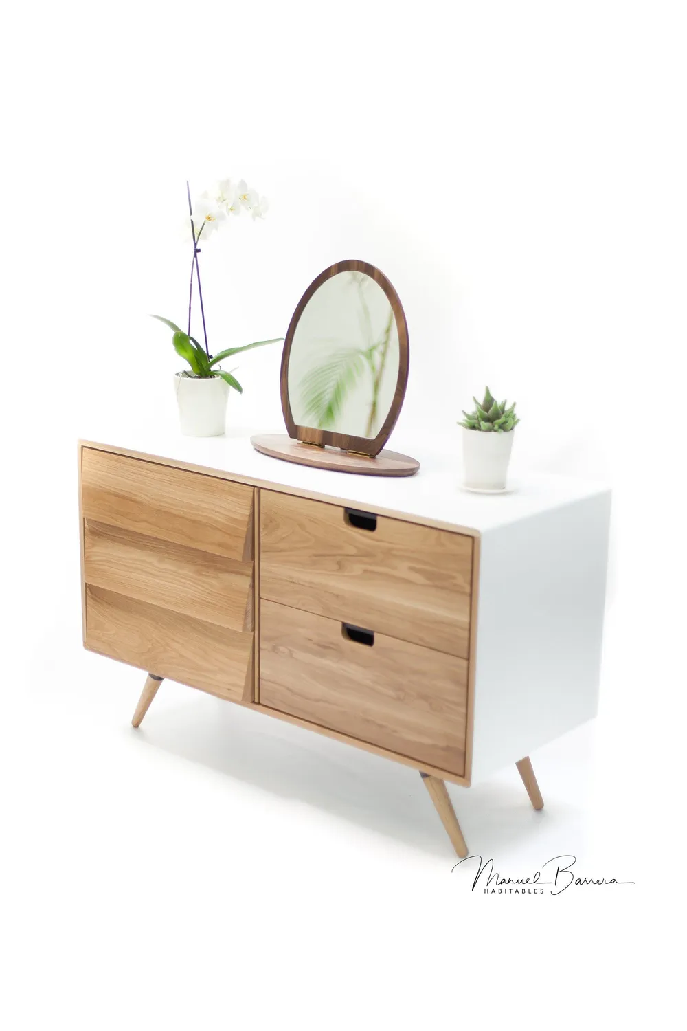 Habitables bord spejl massivt træ eg lanseret