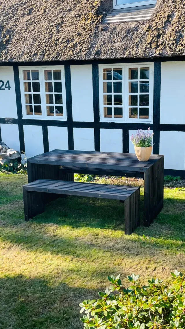 Kabeltromlen Bord-Bænkesæt Sortbejdset 160 cm
