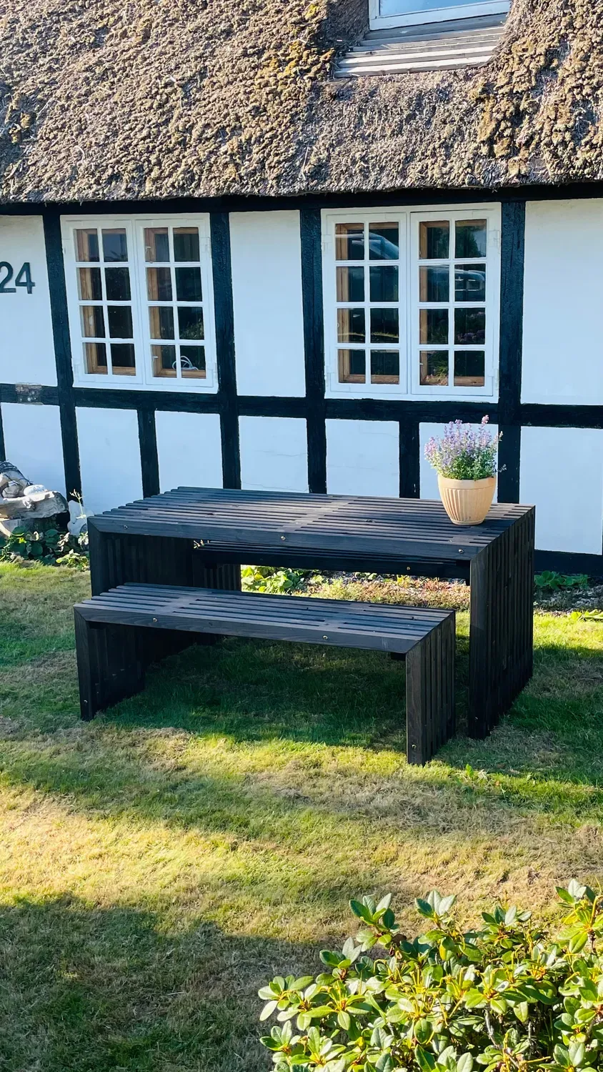 Kabeltromlen Bord-Bænkesæt Sortbejdset 160 cm