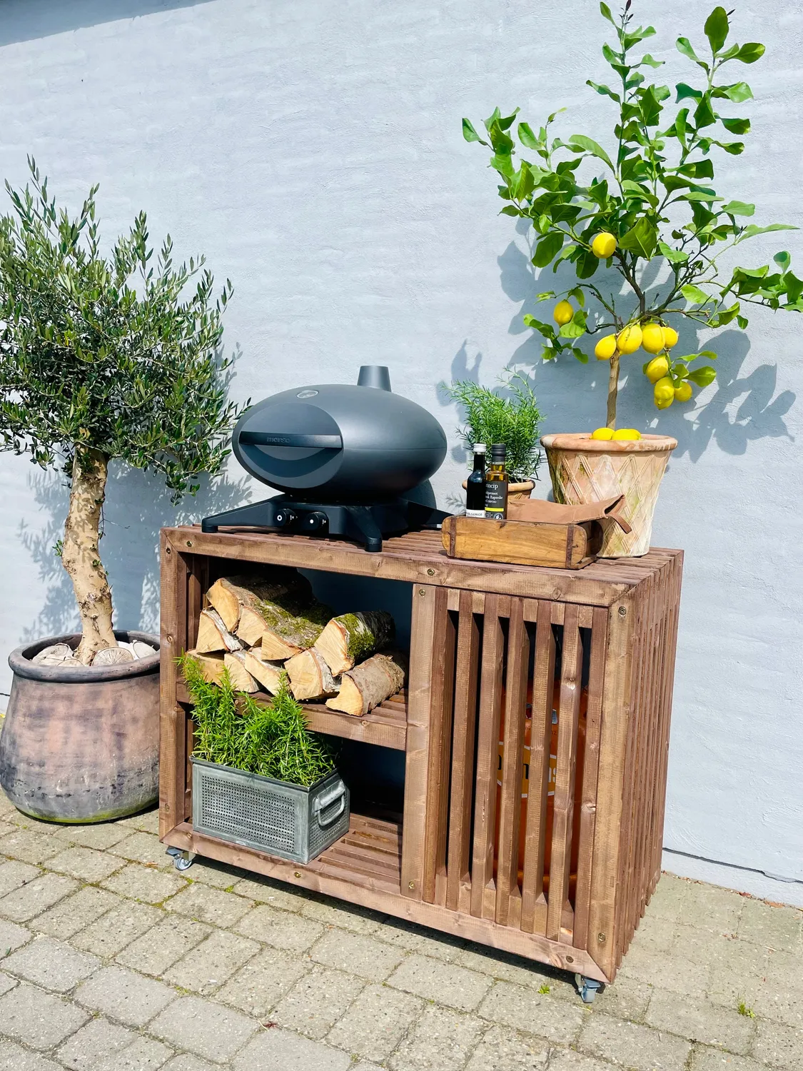 Kabeltromlen Grillbord Traller Brunbejdset 120 cm Stål