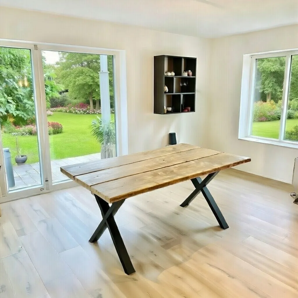 Kabeltromlen Plankebord X-Stel spisebord 180 cm lakeret