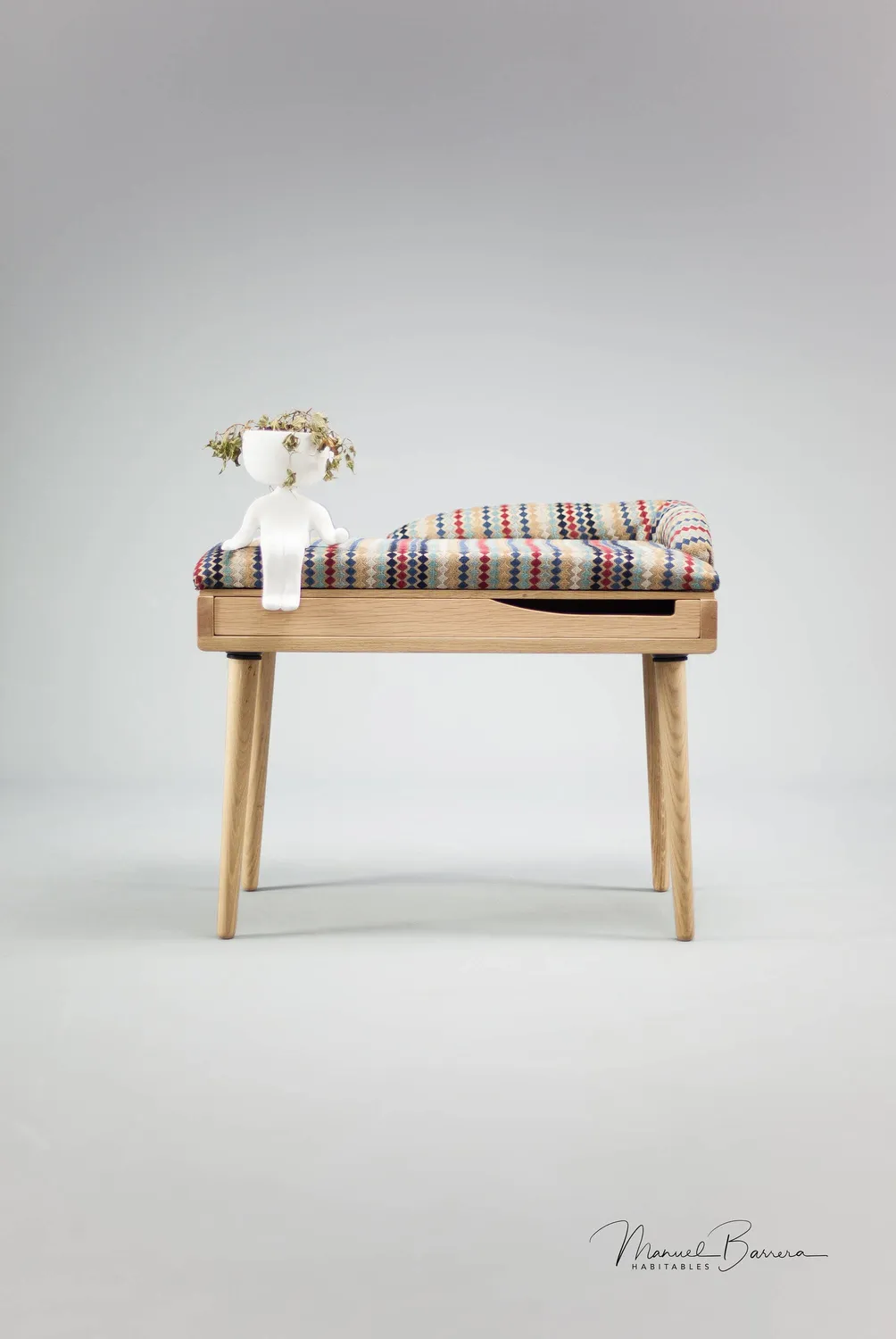 Habitables bænk polstret eg 100x40 cm massivt træ
