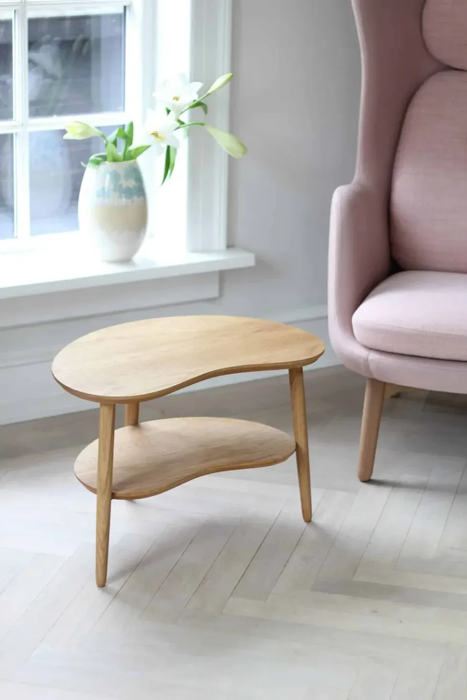 Bønnebord lille bønne sofabord 60 cm massiv eg