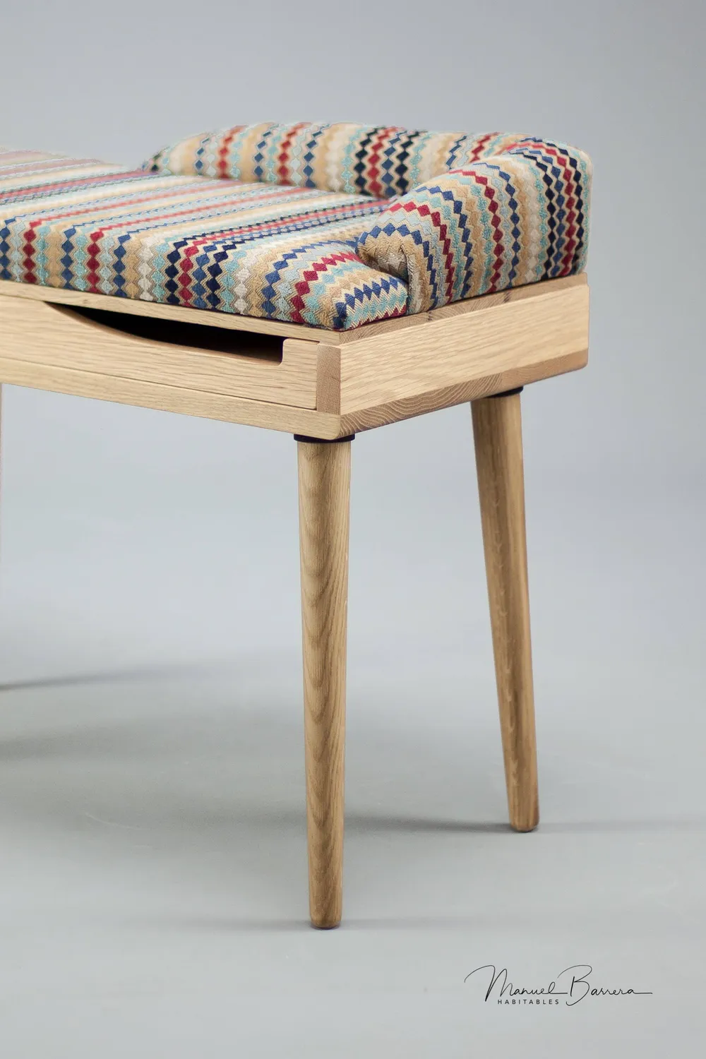 Habitables bænk polstret eg 100x40 cm massivt træ